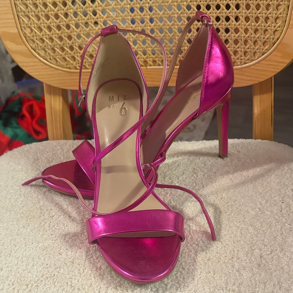 Mix 6 Sexy Sz 10M Chic Metallic Pink Strappy Heels